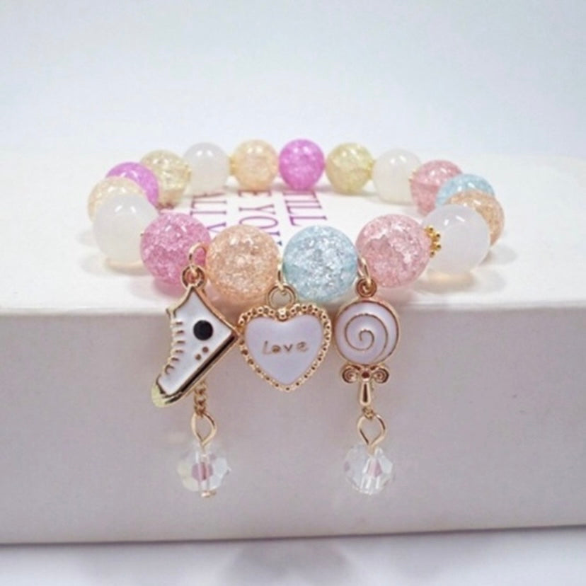 Crystal Love Heart Charm Stretch Bracelet for Women