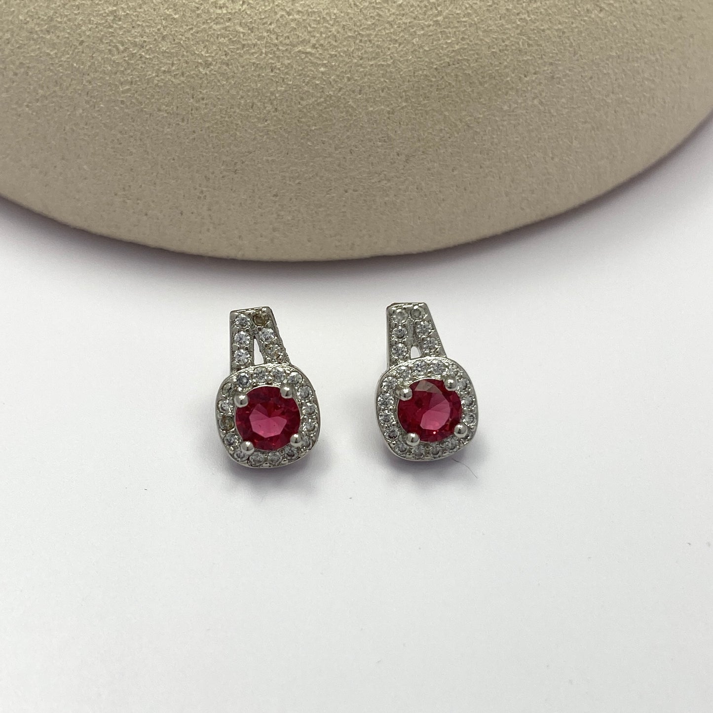 18K White Gold Plated Ruby Stud Earrings for Women