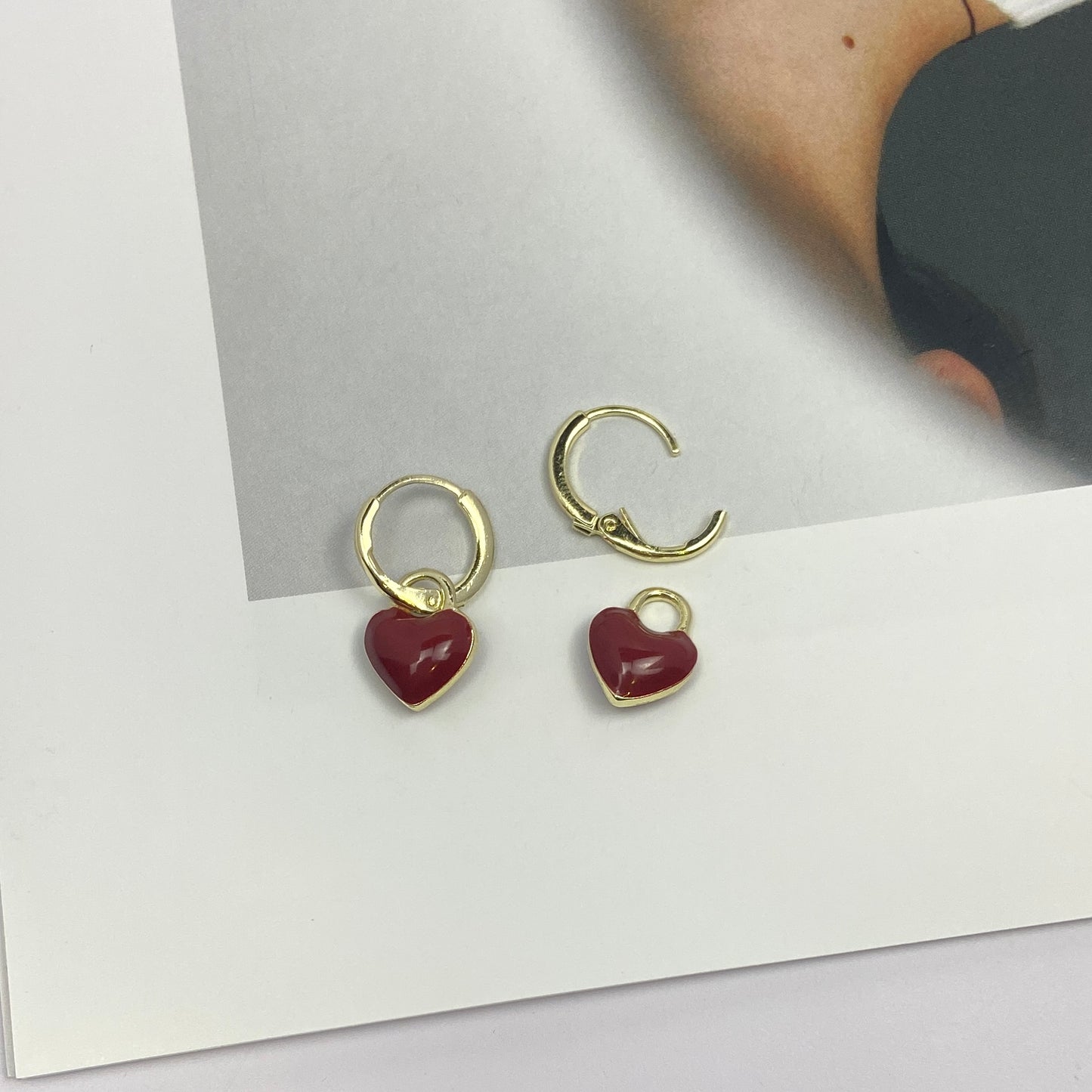 18K Gold Plated Love Heart Dangle Drop Earrings for Women,Red Heart Earrings