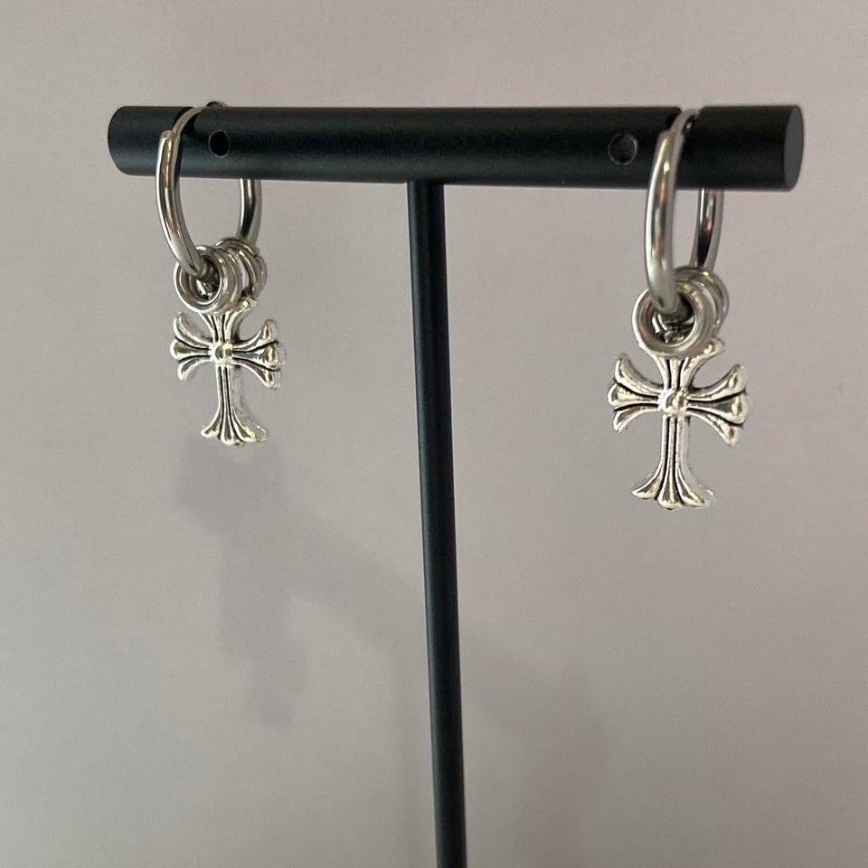 Titanium Steel Cross Dangle Drop Earrings for Men Women