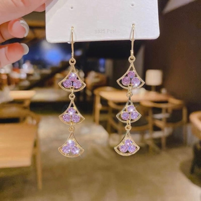 Women's Purple Crystal Long Dangle Drop Earrings