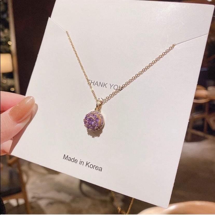 18K Gold Plated Purple Crystal Pendant Necklace for Women