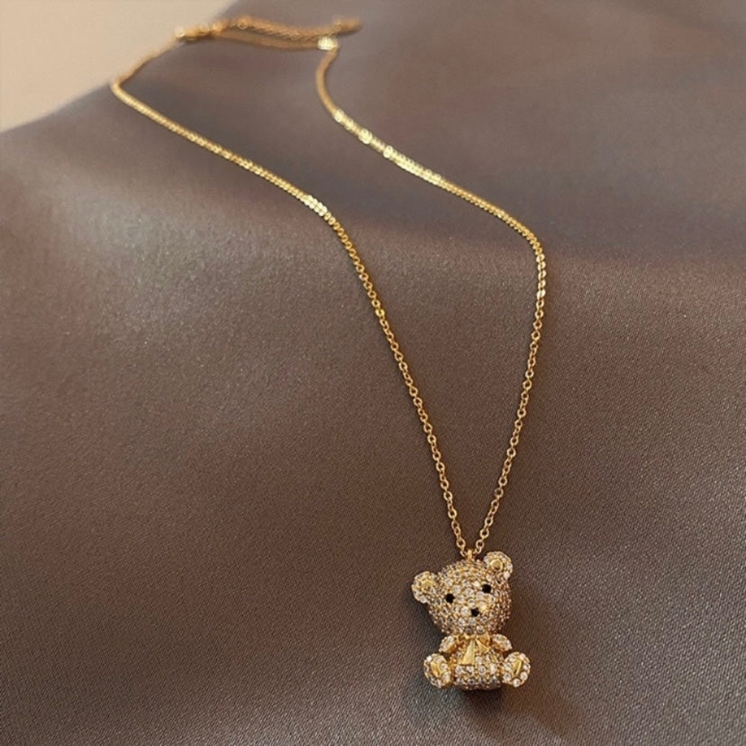 18K Gold Plated Cute Teddy Bear Pendant Necklace for Women