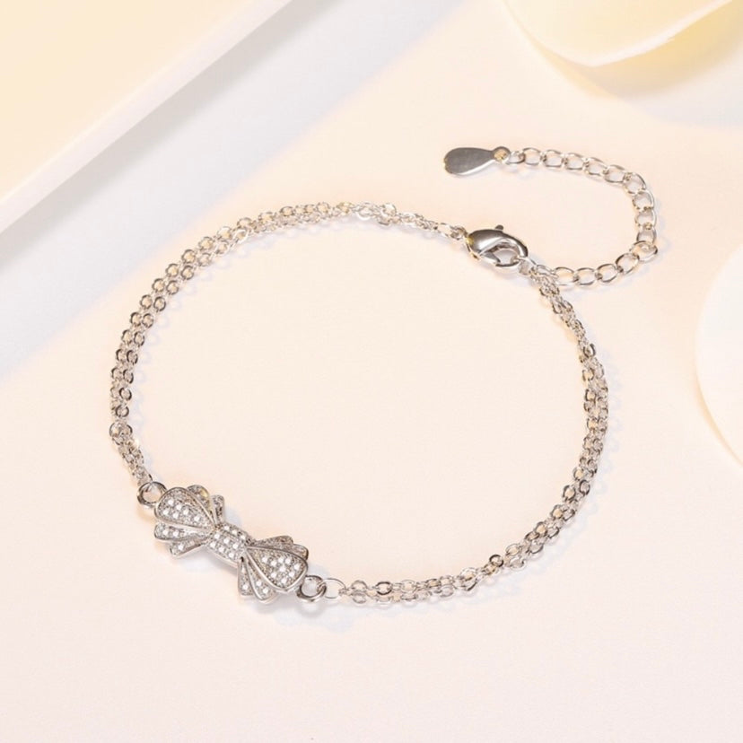 925 Silver Plated Bow Bracelet for Women