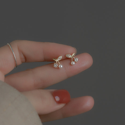 Small Tiny CZ Cherry Stud Earrings for Women