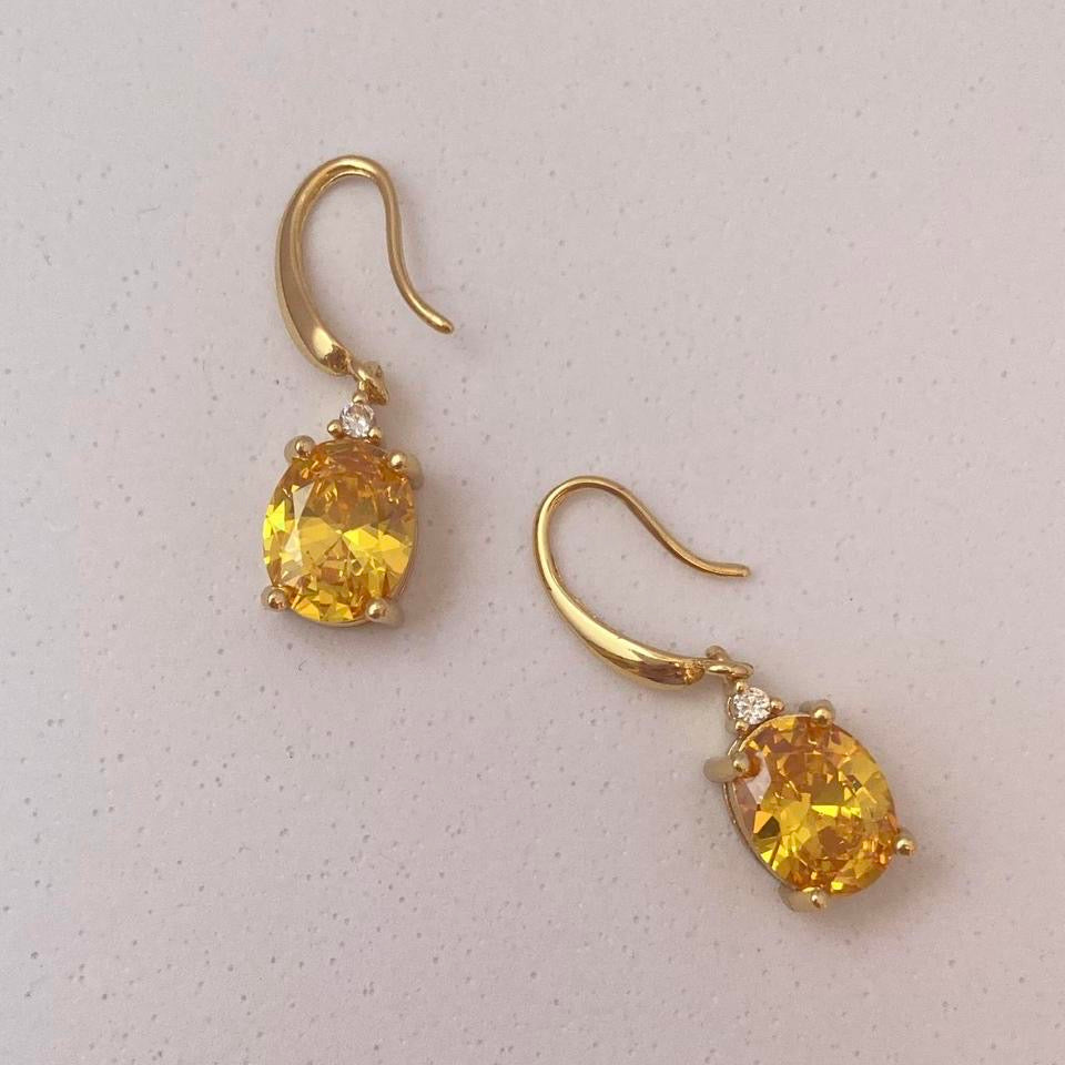 18K Gold Plated Citrine Dangle Drop Earrings for Women