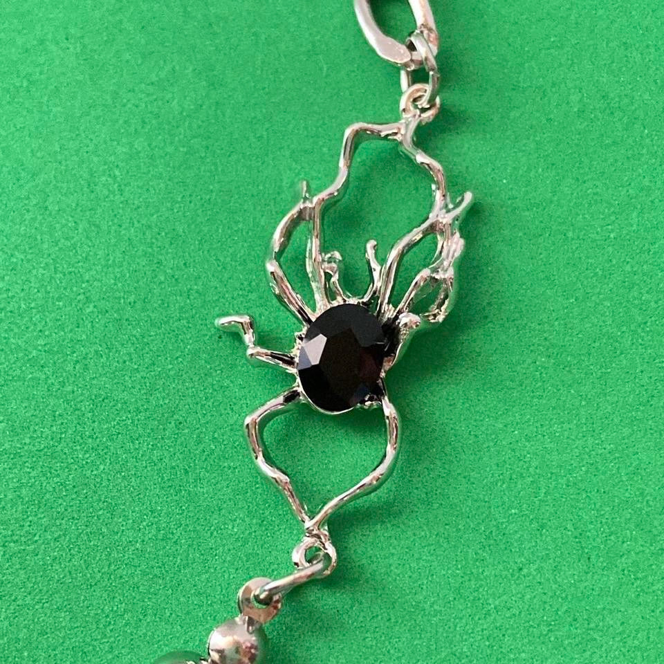 Titanium Steel Spider Crystal Beads Necklace for Men Women,Punk Hip Hop Necklace