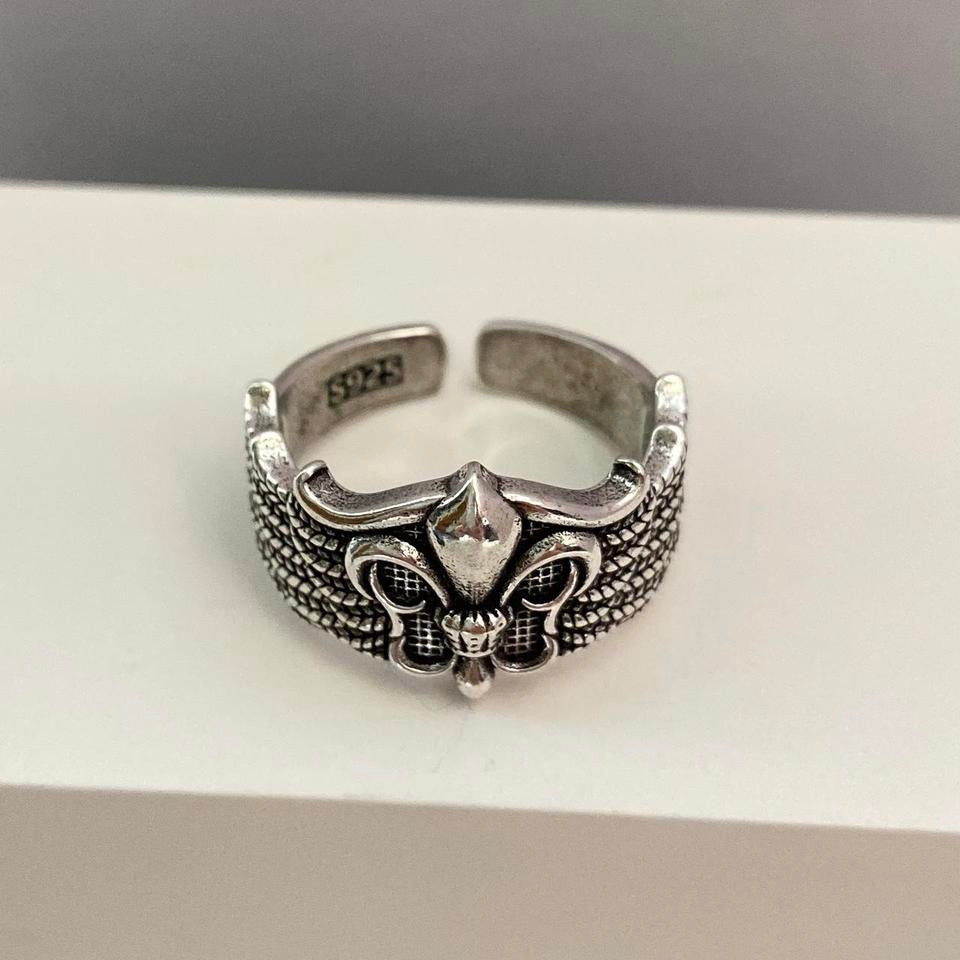 925 Silver Plated Adjustable Angel Wings Ring for Men Women,Punk Hip Hop Ring