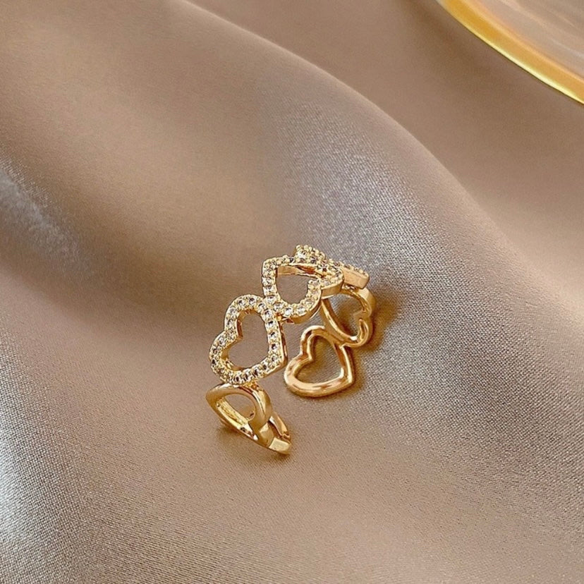 18K Gold Plated Adjustable Heart Open Ring for Women,Love Ring,Statement Ring