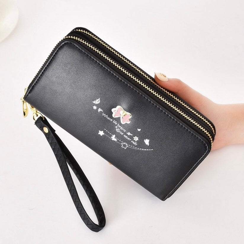 Wallet for Women,Fashion Double Zipper Wallet,Large Capacity Long Wallet Credit Card Coin Purse Clutch Wristlet