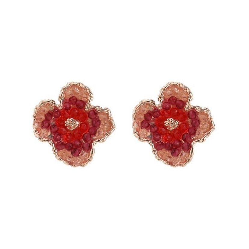 14K Rose Gold Plated Flower Stud Earrings for Women