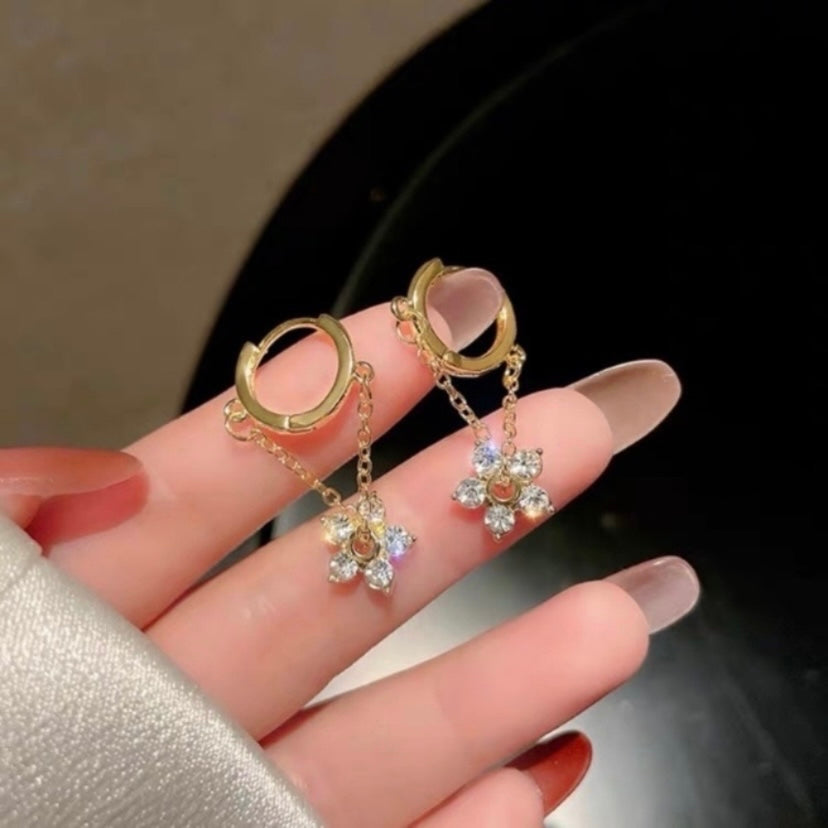 18K Gold Plated Crystal Flower Dangle Drop Earrings for Women