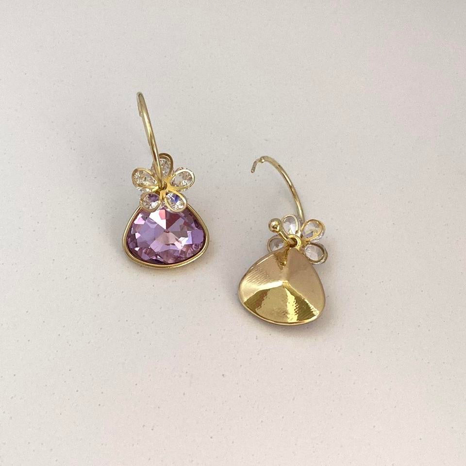 Elegant Purple Crystal Flower Dangle Drop Earrings for Women