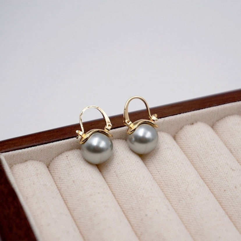 Gray Pearl Drop Dangle Earrings for Women