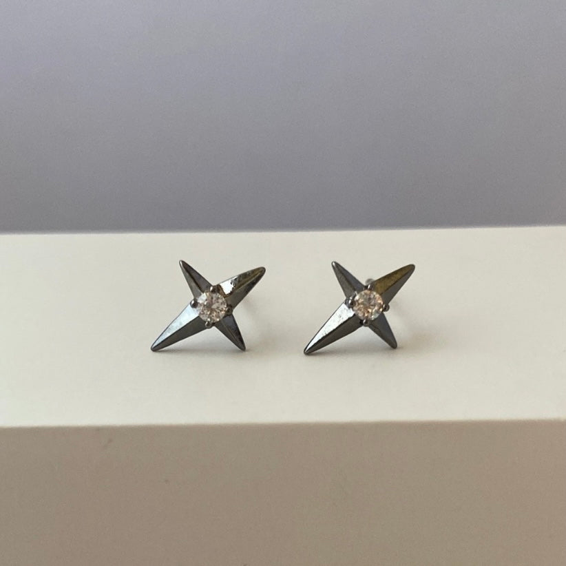 925 Silver Plated CZ Star Stud Earrings for Men Women