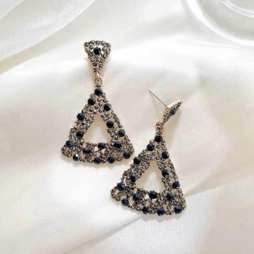 Blue Diamond Geometric Dangle Drop Earrings for Women