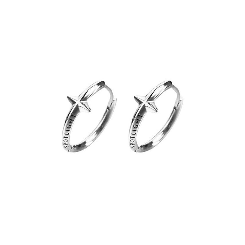 925 Silver Plated Star Small Hoop Earrings for Men Women