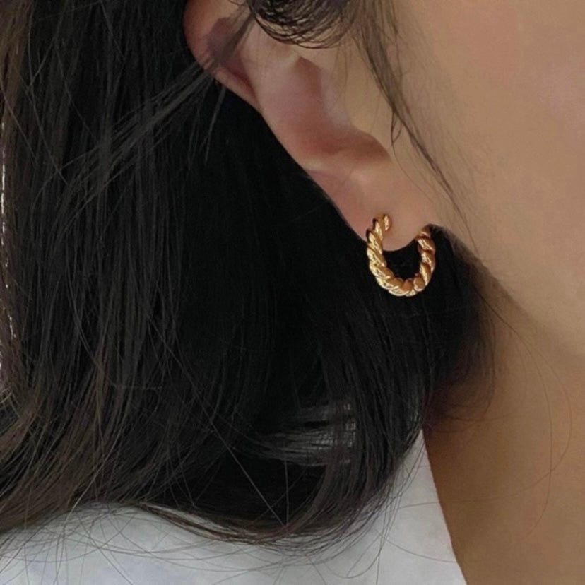 18K Gold Plated Twist Hoop Earrings for Women