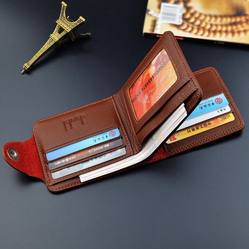 Wallet for Men,Trifold Magnetic buckle Small Wallet,Credit Card Holder with ID Window