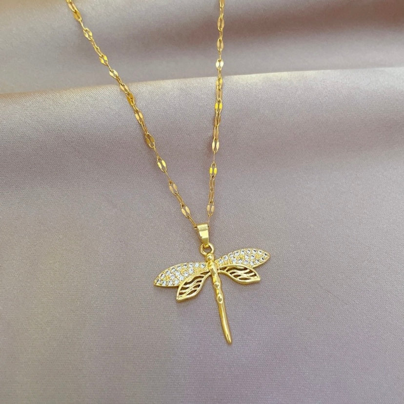18K Gold Plated Dragonfly Pendant Necklace for Women,Dragonfly Necklace