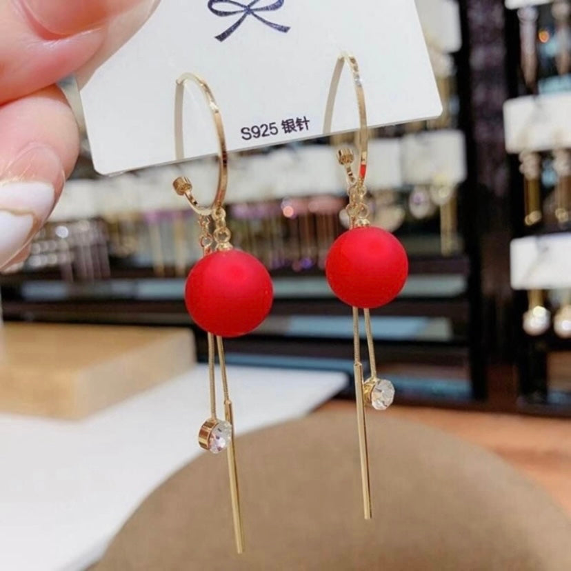 Fashion Elegant Red Pearl Drop Dangle Earrings for Women