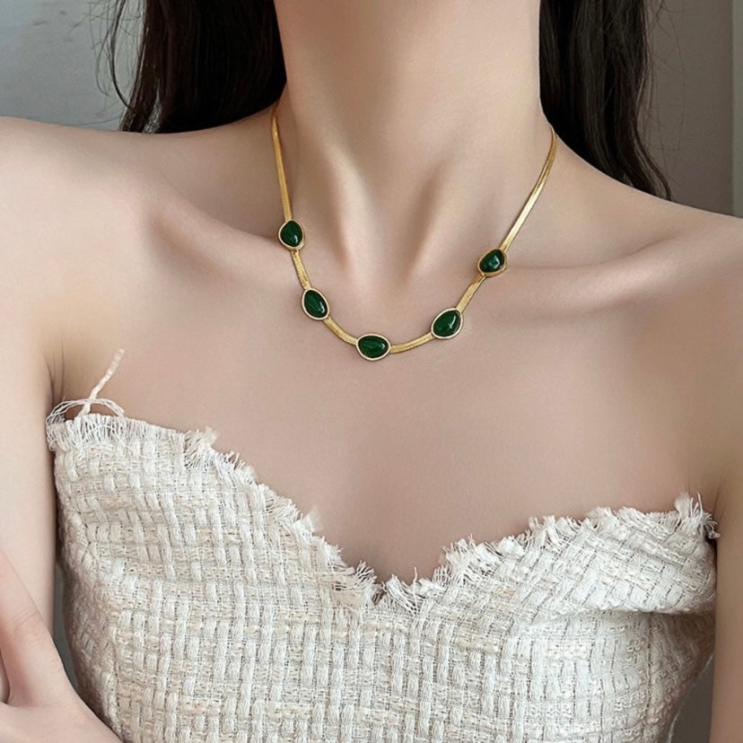 18K Gold Plated Emerald Chain Necklace for Women,Luxury Emerald Necklace