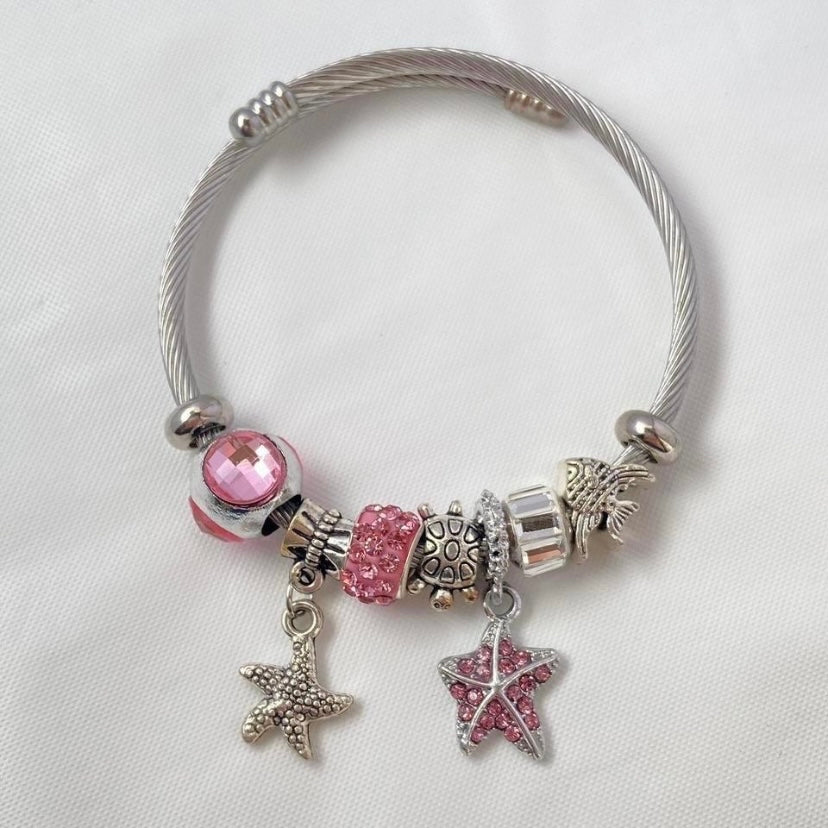 925 Silver Plated Blue Star Charm Bracelet for Women