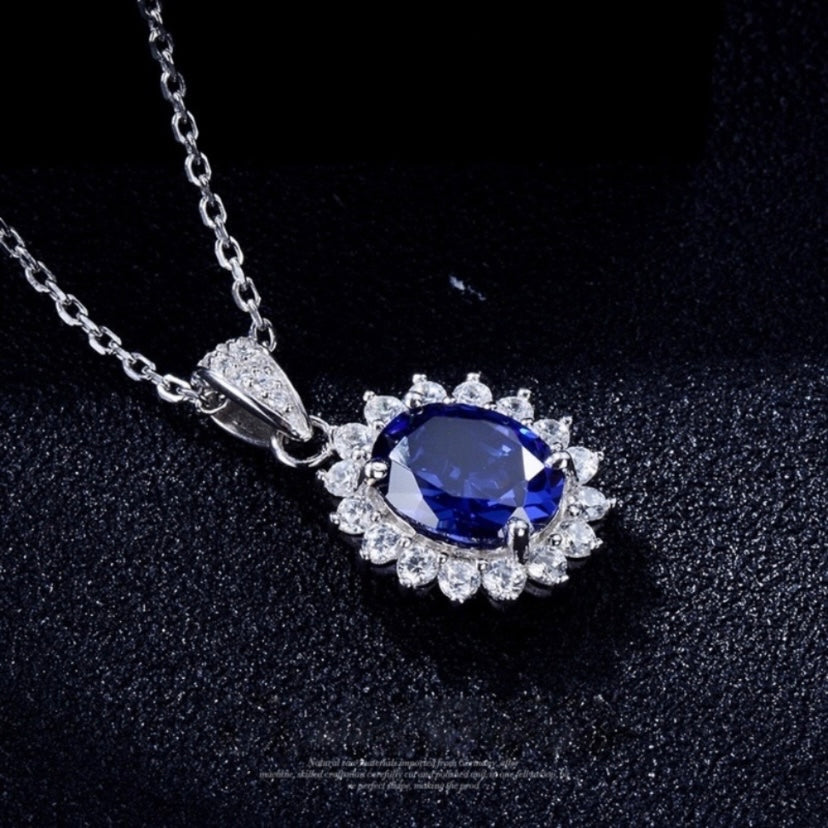 18K White Gold Plated CZ Sapphire Pendant Necklace for Women