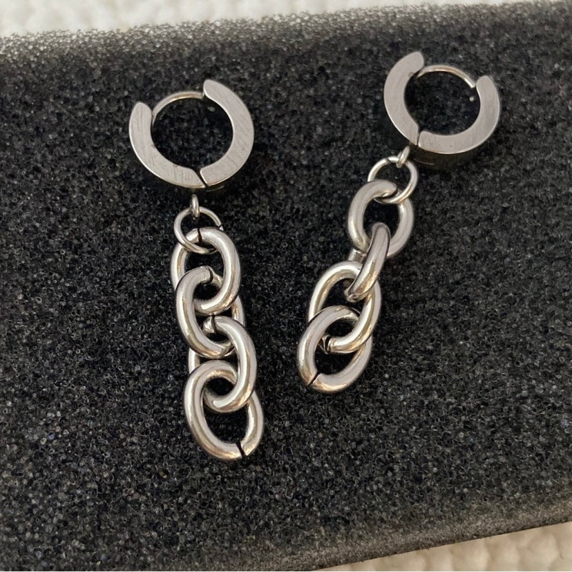 Stainless Steel Tassel Chain Dangle Drop Earrings for Men Women