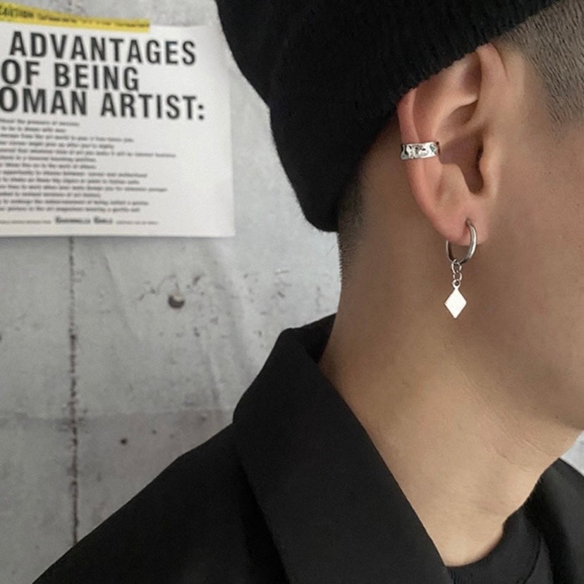 Titanium Steel Geometry Square Dangle Drop Earrings for Men Women