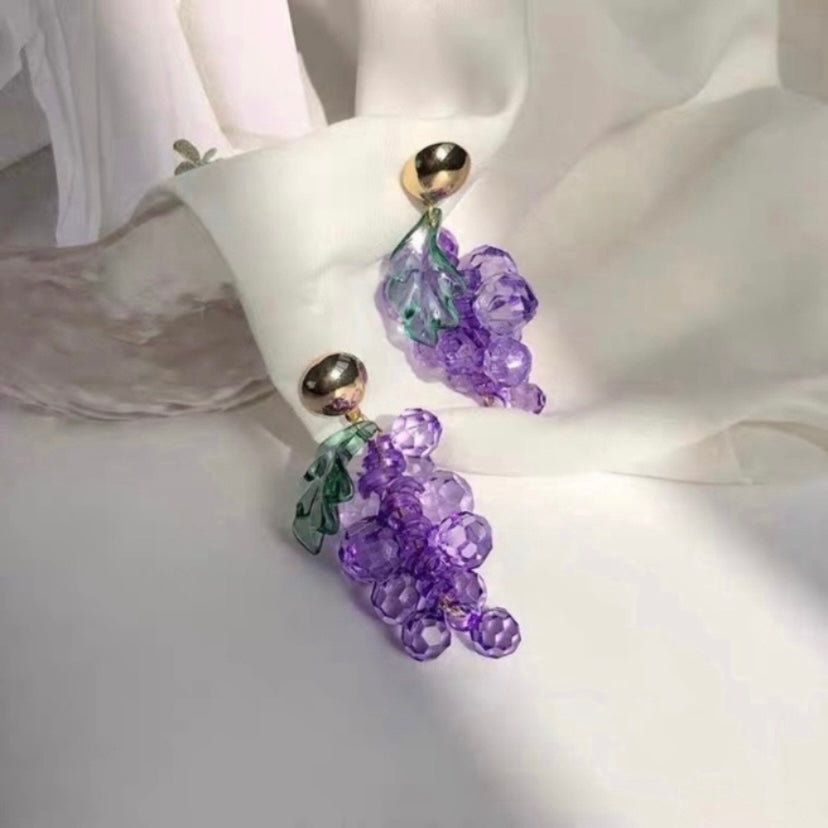 Cute Creative Purple Grape Dangle Drop Earrings for Women