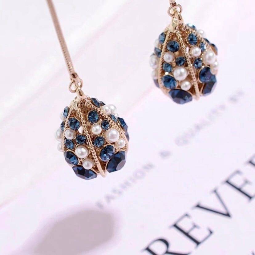 Women's Pearl Blue Crystal Drop Dangle Earrings