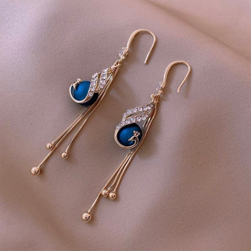 Elegant Peacock Tassel Dangle Drop Earrings for Women