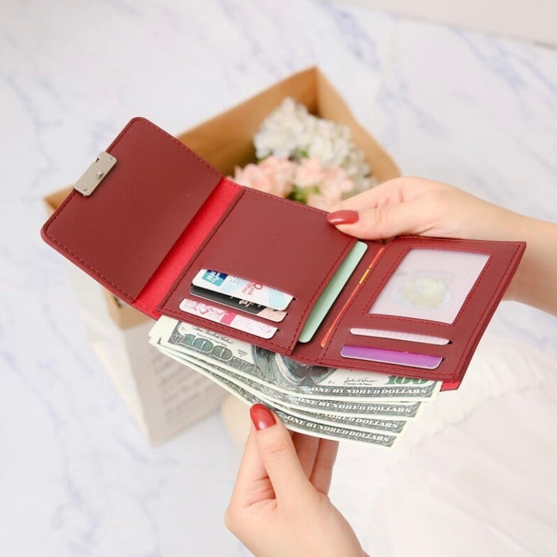 Wallet for Women,Trifold Snap Closure Short Wallet for Girls,Credit Card Holder with ID Window