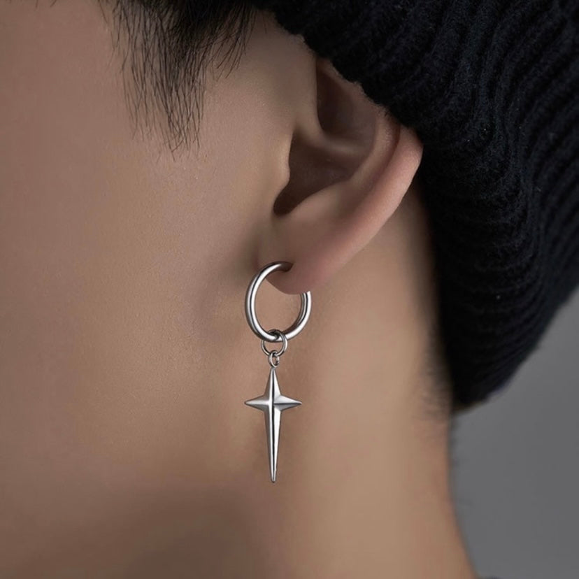 925 Silver Plated Cross Star Dangle Drop Earrings for Men Women