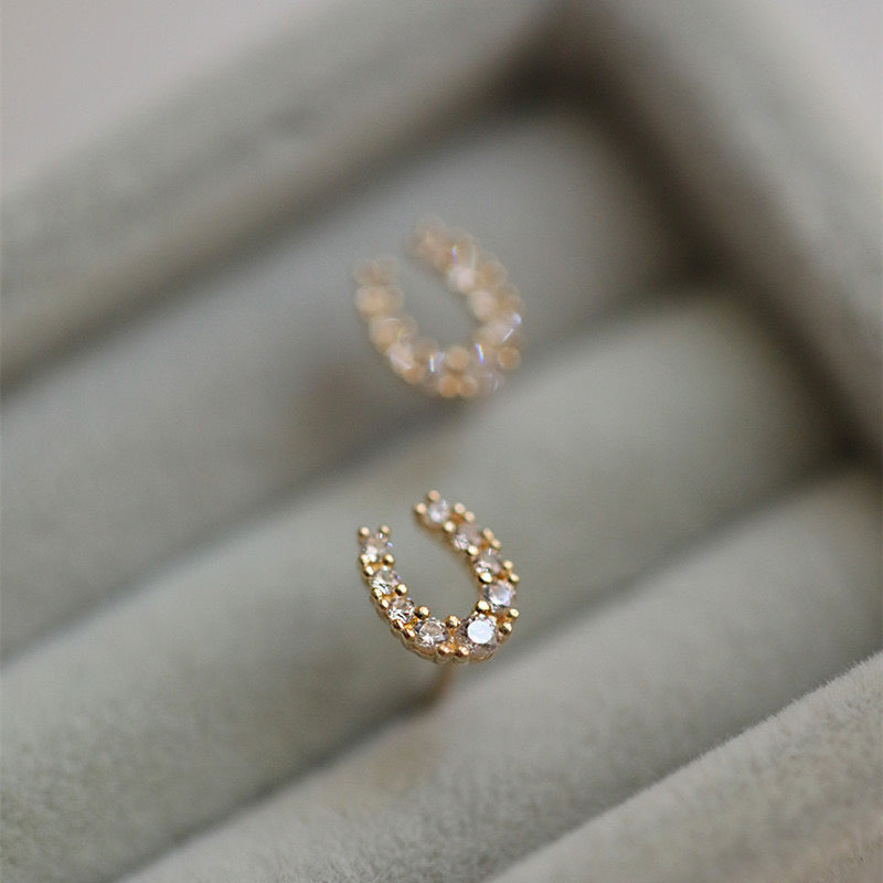 CZ Tiny Horseshoe Stud Earrings for Women