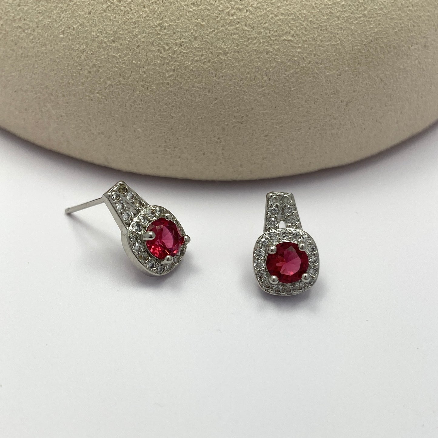 18K White Gold Plated Ruby Stud Earrings for Women