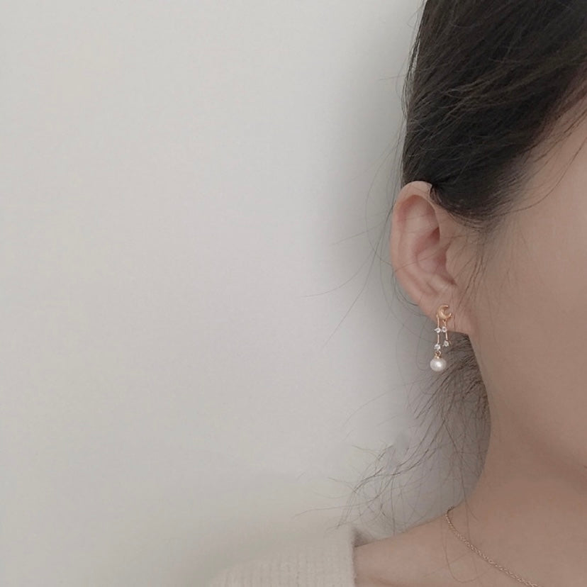 Moon Pearl Dangle Drop Earrings for Women