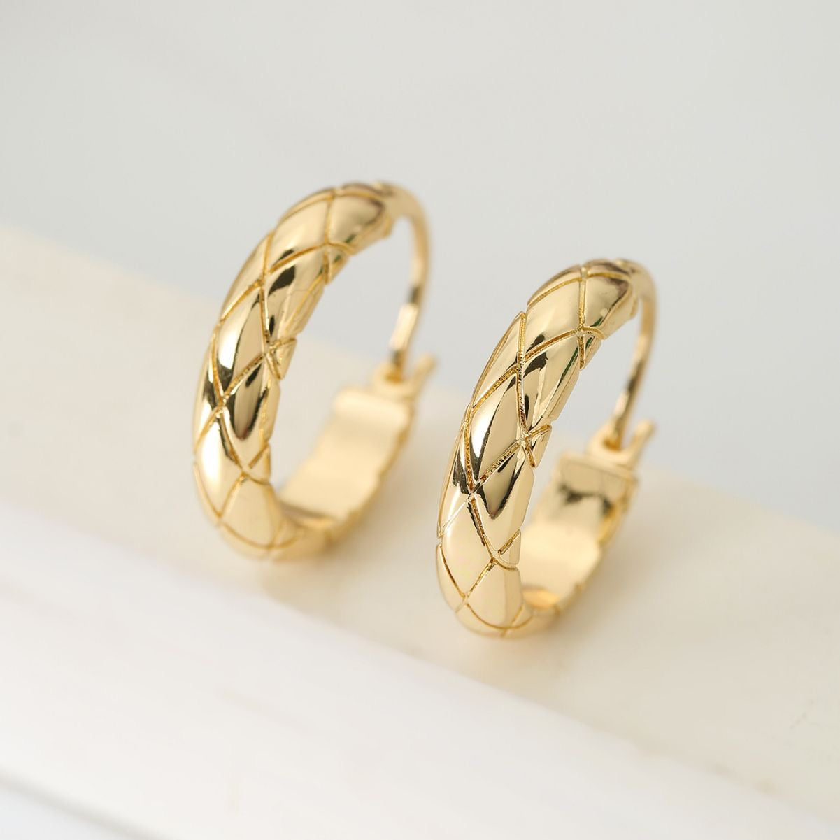 Polished Metal Texture Gold Hoop Earrings for Women