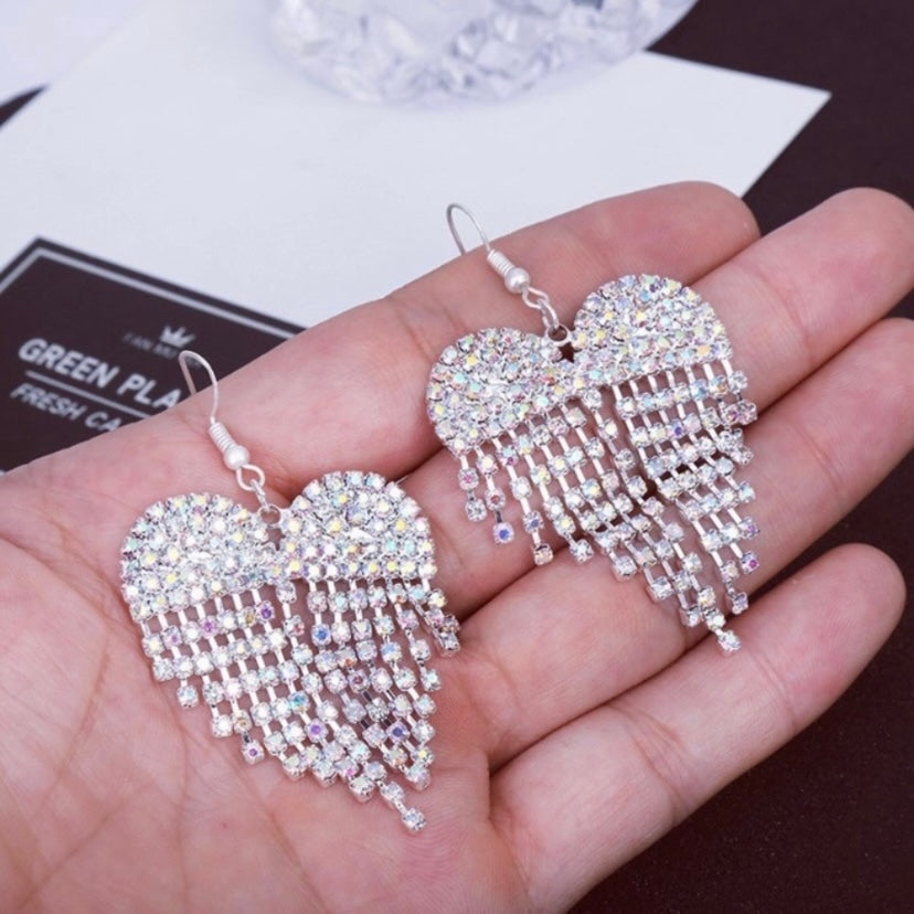 925 Silver Plated CZ Diamond Love Heart Drop Dangle Earrings