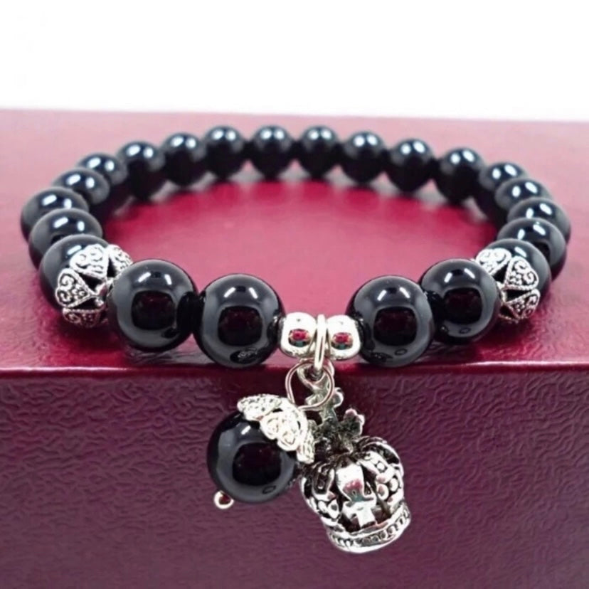 Crystal Beaded Crown Charm Stretch Bracelet for Women