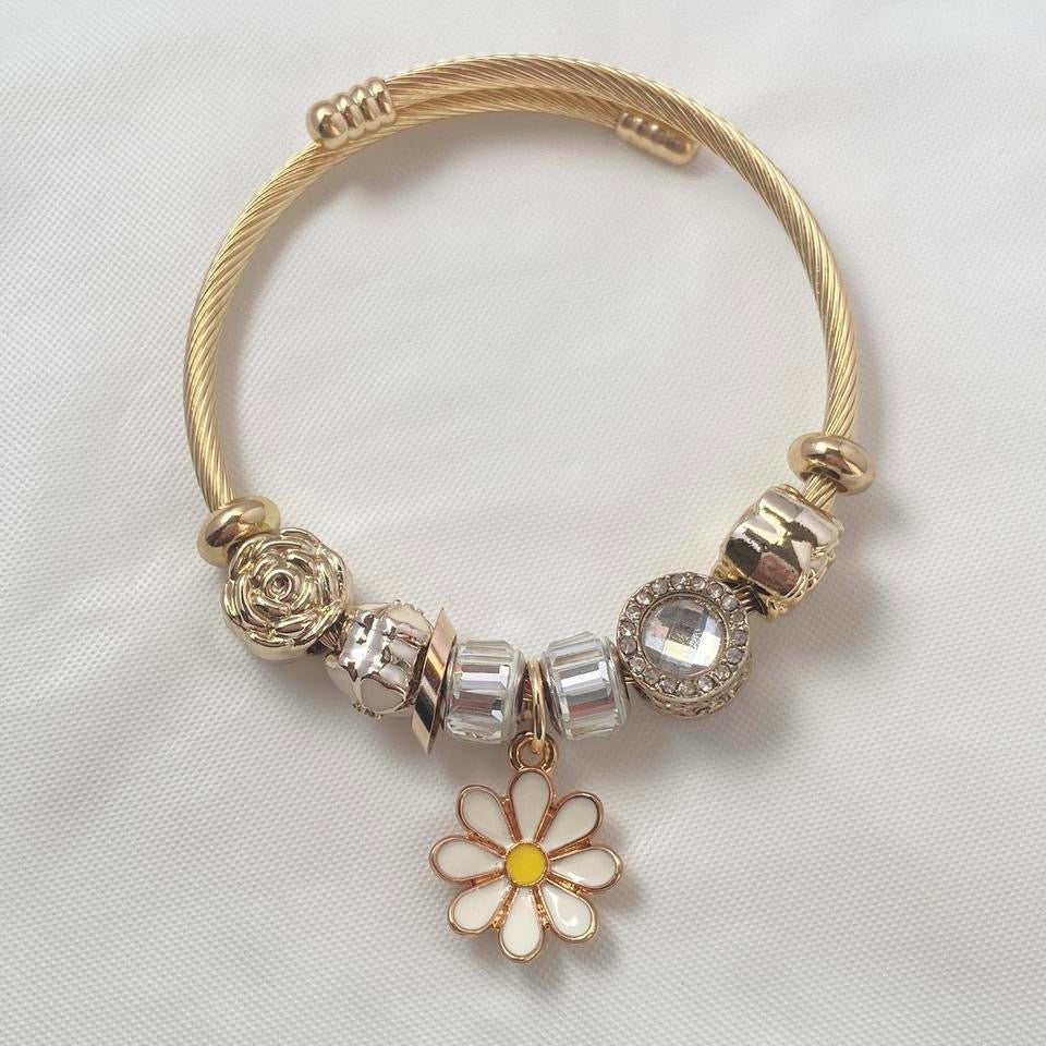 18K Gold Plated Flower Charm Bracelet for Women