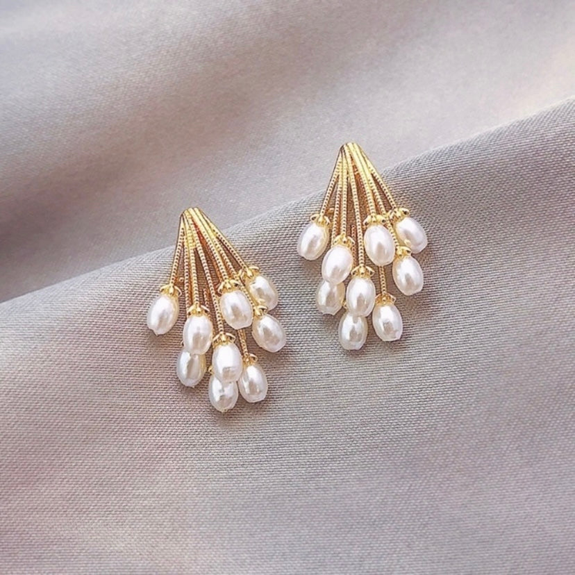 White Pearl Stud Earrings for Women