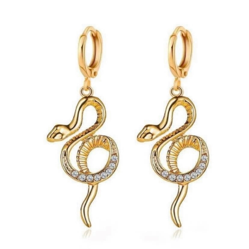 18K Gold Plated Snake Dangle Drop Earrings for Women