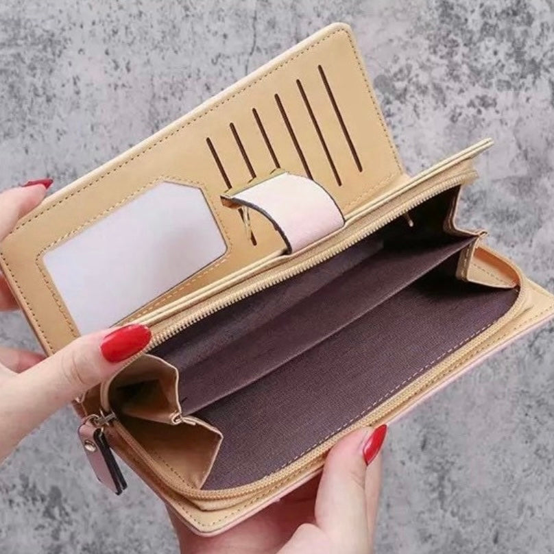 Wallet for Women,Snap Closure Zipper Bifold Wallet,Large Capacity Long Wallet Credit Card Clutch Wristlet