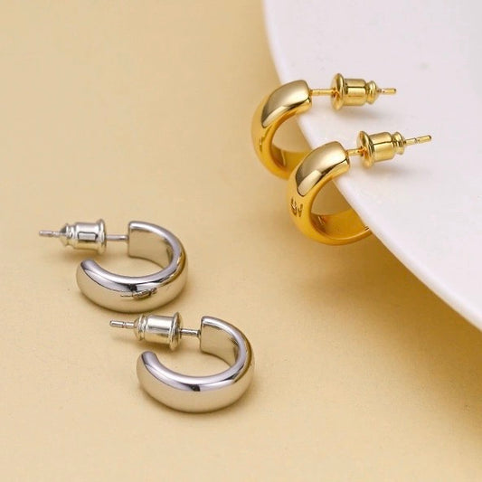 Classic Polished C Shape Stud Earrings for Women