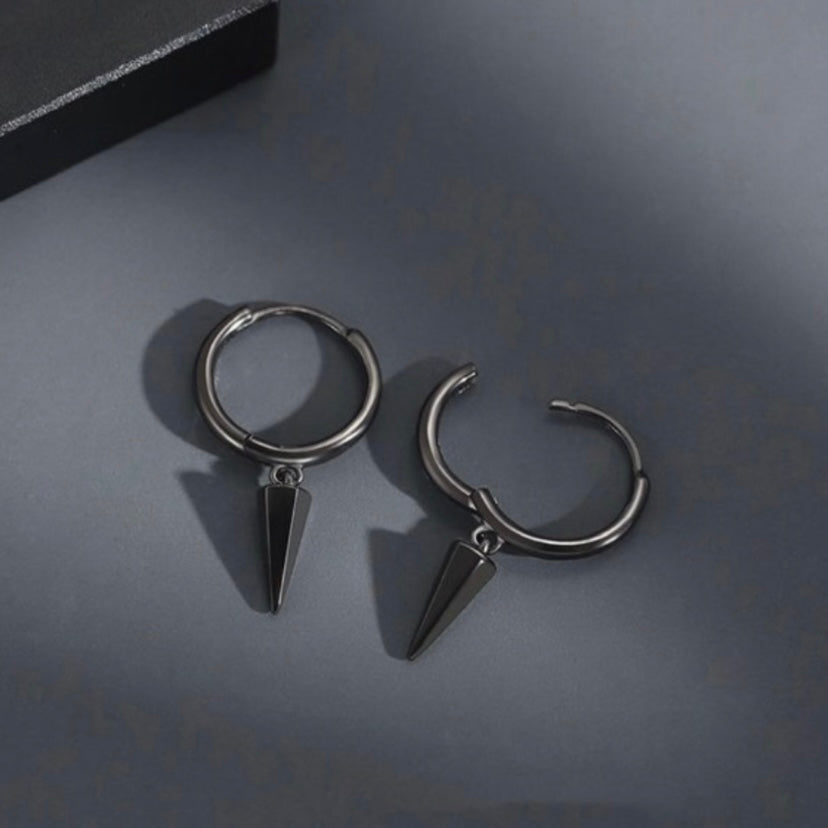 Black Tiny Geometric Triangle Cone Dangle Drop Earrings for Men Women