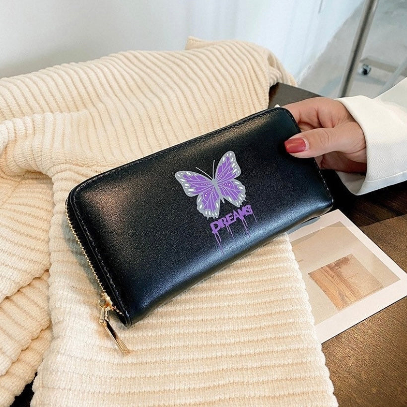 Wallet for Women,Fashion Leather Zipper Butterfly Wallet,Large Capacity Long Wallet Credit Card Holder Clutch Wristlet