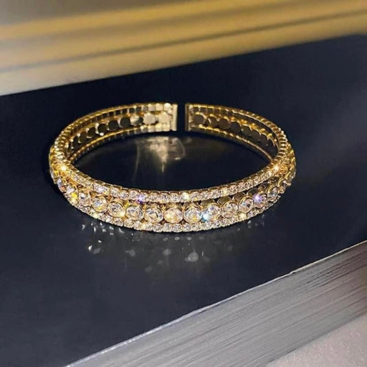 14K Gold Plated Cubic Zirconia Open Cuff Bracelet for Women