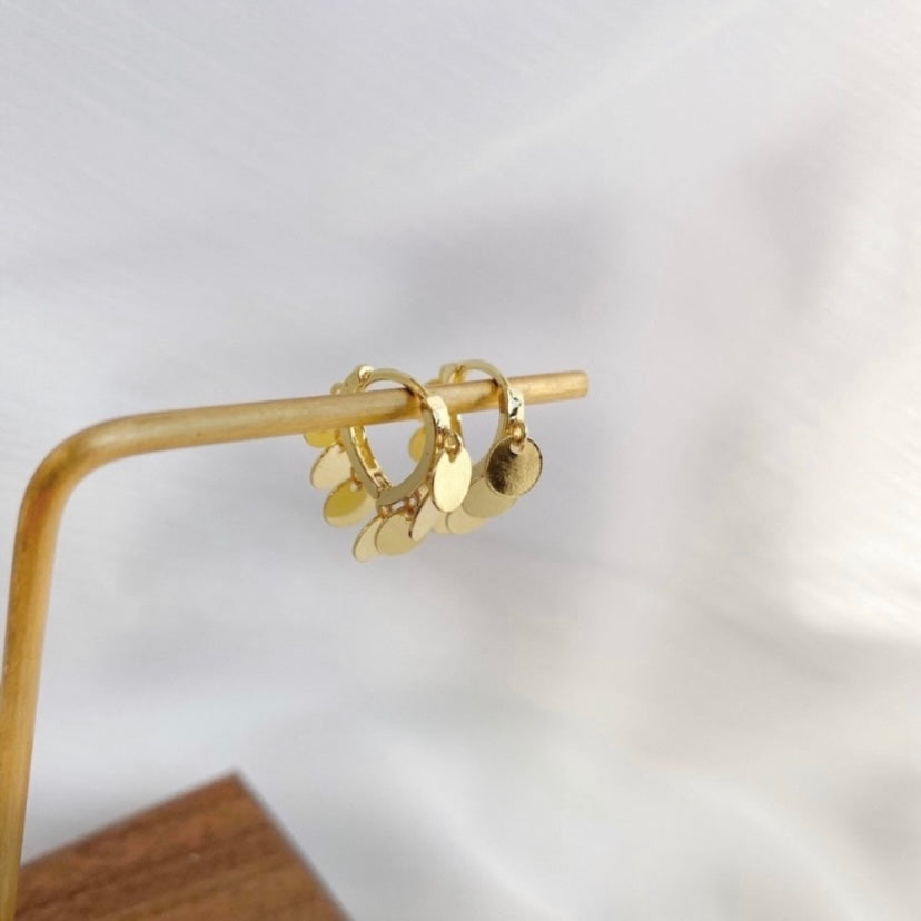 18K Gold Plated Round Disc Tassel Hoop Earrings for Women